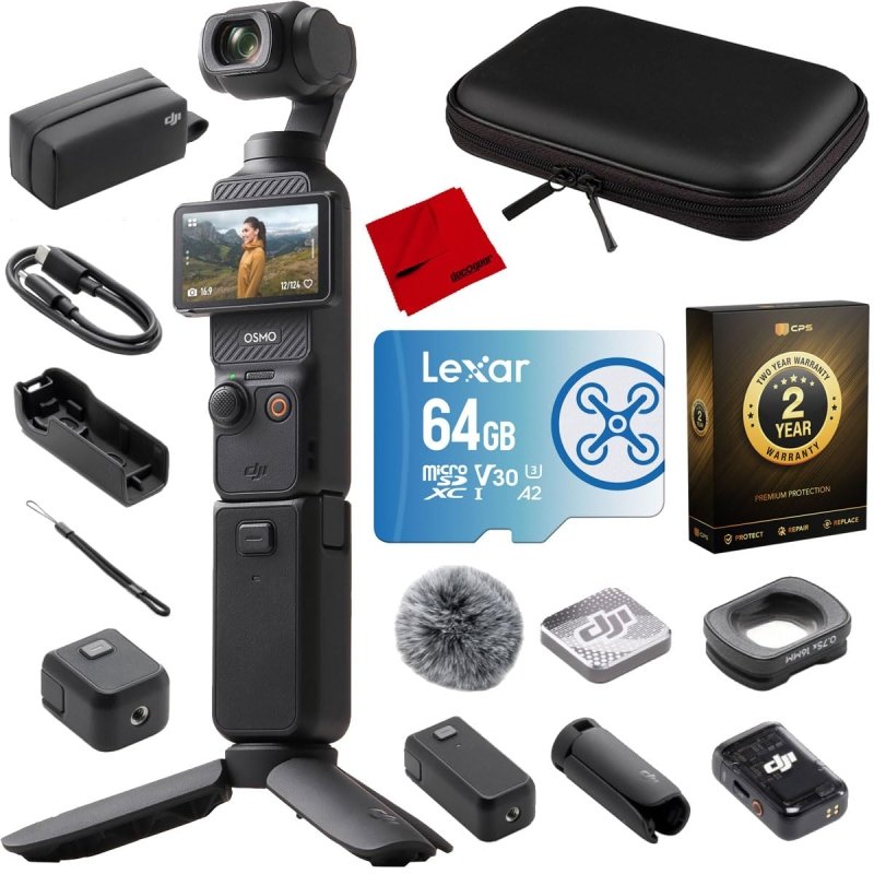 DJI Osmo Pocket 3 Creator Combo Gimbal Stabilizer with 1′′ CMOS & 4K/120fps Video, 3 - Axis Stabilization Bundle with 10" Hard EVA Case, 64GB Memory Card and 2 YR CPS Enhanced Protection PackVisit the DJI Store
