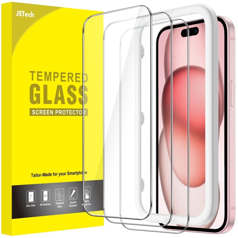 JETech Screen Protector for iPhone 15 6.1 - Inch, Tempered Glass Film with Easy Installation Tool, Case - Friendly, HD Clear, 3 - PackVisit the JETech Store
