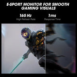 KOORUI 24 Inch Gaming Monitor, 165Hz 1080p 1ms IPS, Adaptive Sync, PC Monitor HDMI, Tilt Adjustable, Eye Care, VESA Wall Mountable (FHD 1920x1080, DisplayPort) BlackKOORUI
