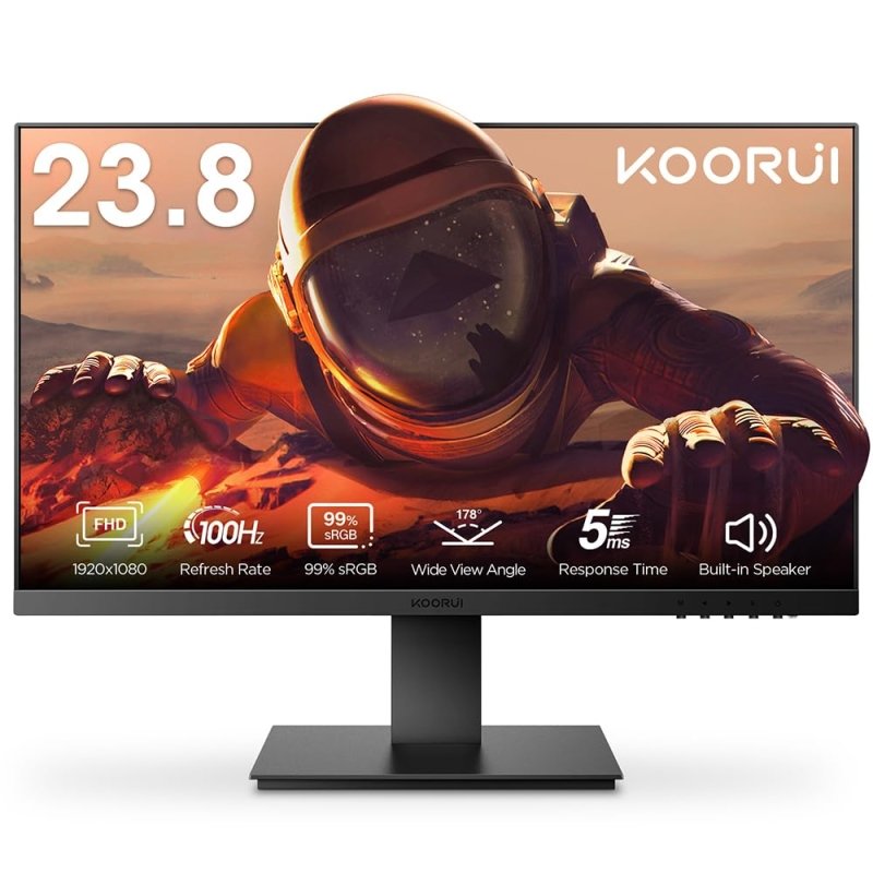 KOORUI 24 - Inch IPS Business Monitor Full HD1920 x 1080, 100Hz Refresh Rate, 5ms Response Time, sRGB 99% Color Gamut, 16.7m Maximum Color, Built - in Speaker, Tilt Adjustable, HDMI & VGA, Freesync - P02KOORUI