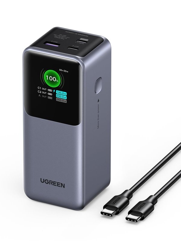 UGREEN Nexode Power Bank 20000mAh 130W PD Fast Charging, 2 USB - C and 1 USB - A Portable Charger, Smart Digital Display Battery Pack for MacBook, iPad Pro, iPhone 16 Series, Galaxy S25U, etcVisit the UGREEN Store