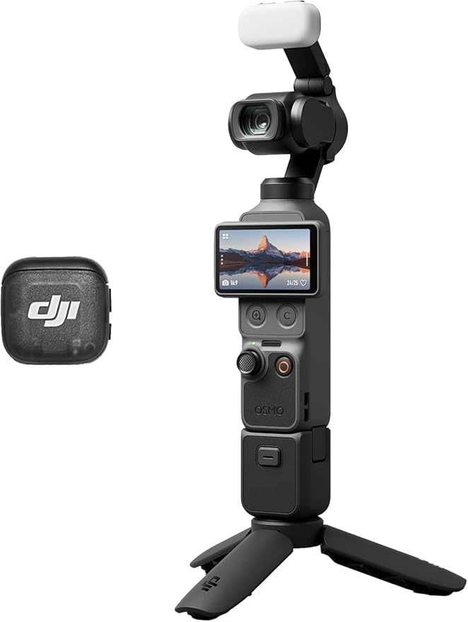 DJI Osmo Pocket 4 Creator Combo, Pocket Gimbal Vlog Camera, 1″ CMOS & 4K/240fps, 3-Axis, 2× Lossless Zoom, 107GB Built-in Storage, Mic 3 Transmitter, Osmo Mini Tripod, UAE Version, Official Warranty