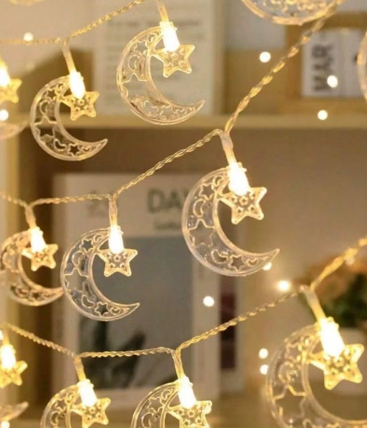 6M 40LED Ramadan Lights LED Battery Operated [Not Included] - Warm White, Islamic Moon & Star Fairy Lights, Ramadan Curtain Light for Eid & Ramadhan Decorations, اضواء رمضان, زينة رمضان (Style 3)
