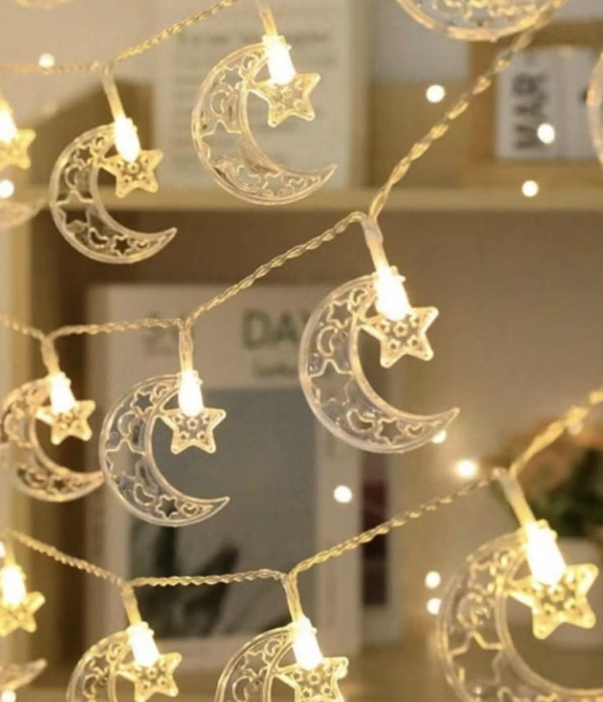 6M 40LED Ramadan Lights LED Battery Operated [Not Included] - Warm White, Islamic Moon & Star Fairy Lights, Ramadan Curtain Light for Eid & Ramadhan Decorations, اضواء رمضان, زينة رمضان (Style 3)