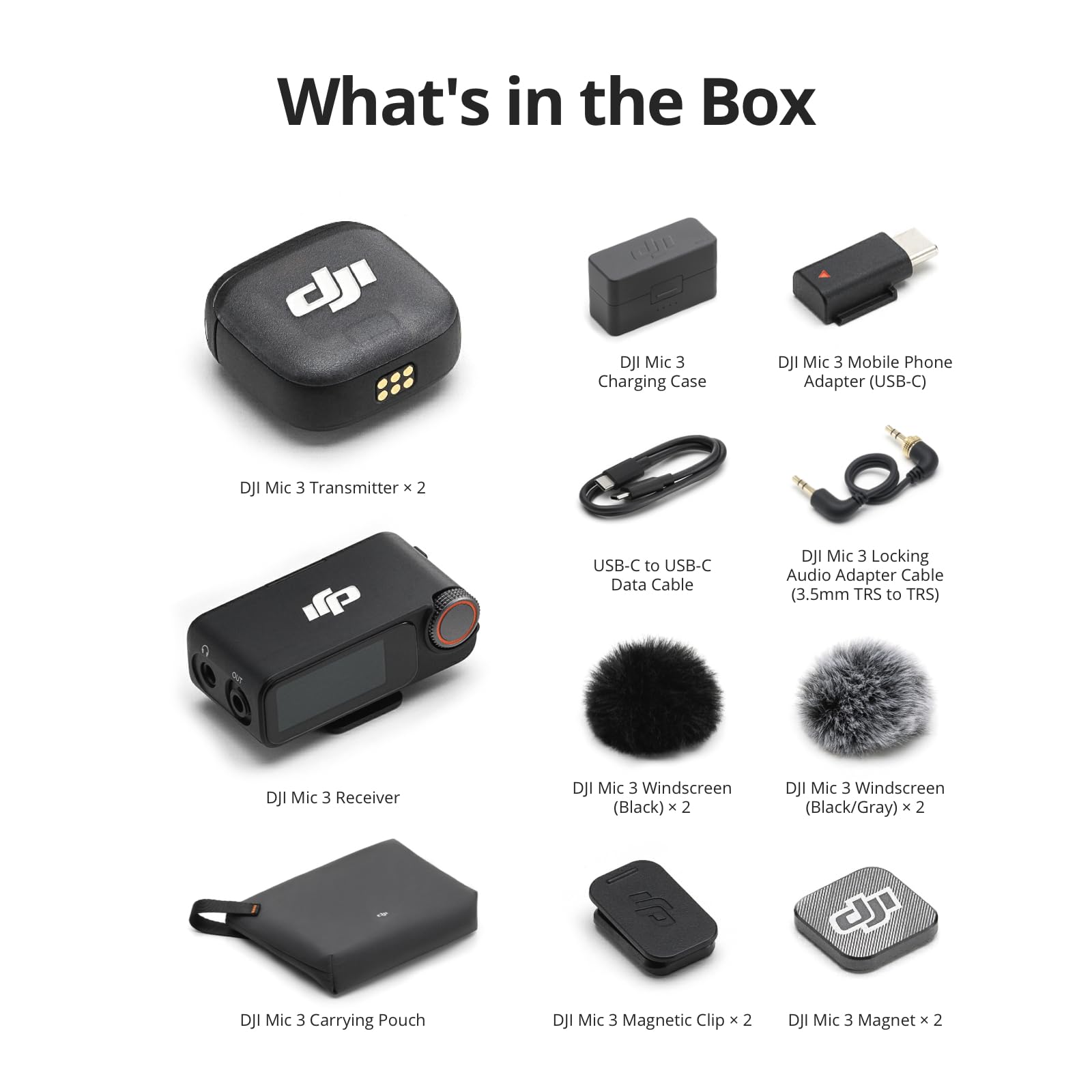 DJI Mic 3 (2 TX + 1 RX + Charging Case), Wireless Microphone for iPhone/Camera/Android, Adaptive Gain Control Balanced Volume, Dual Band Anti-Interference, 28h Use, UAE Version with Official Warranty