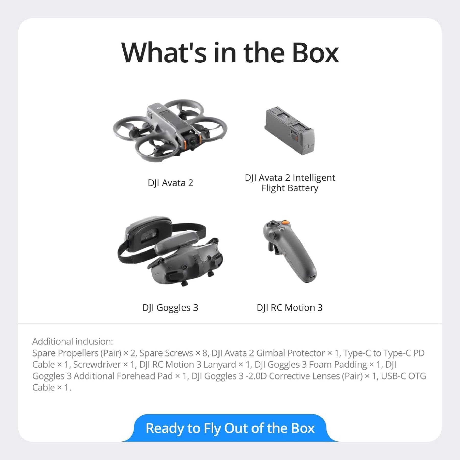 DJI Avata 2 Fly More Combo (1 Battery), FPV Drone with Camera 4K, Built-in Propeller Guard, Goggles 3 and RC Motion 3 Included, MOIAT Certified-UAE Version with Official Warranty Support