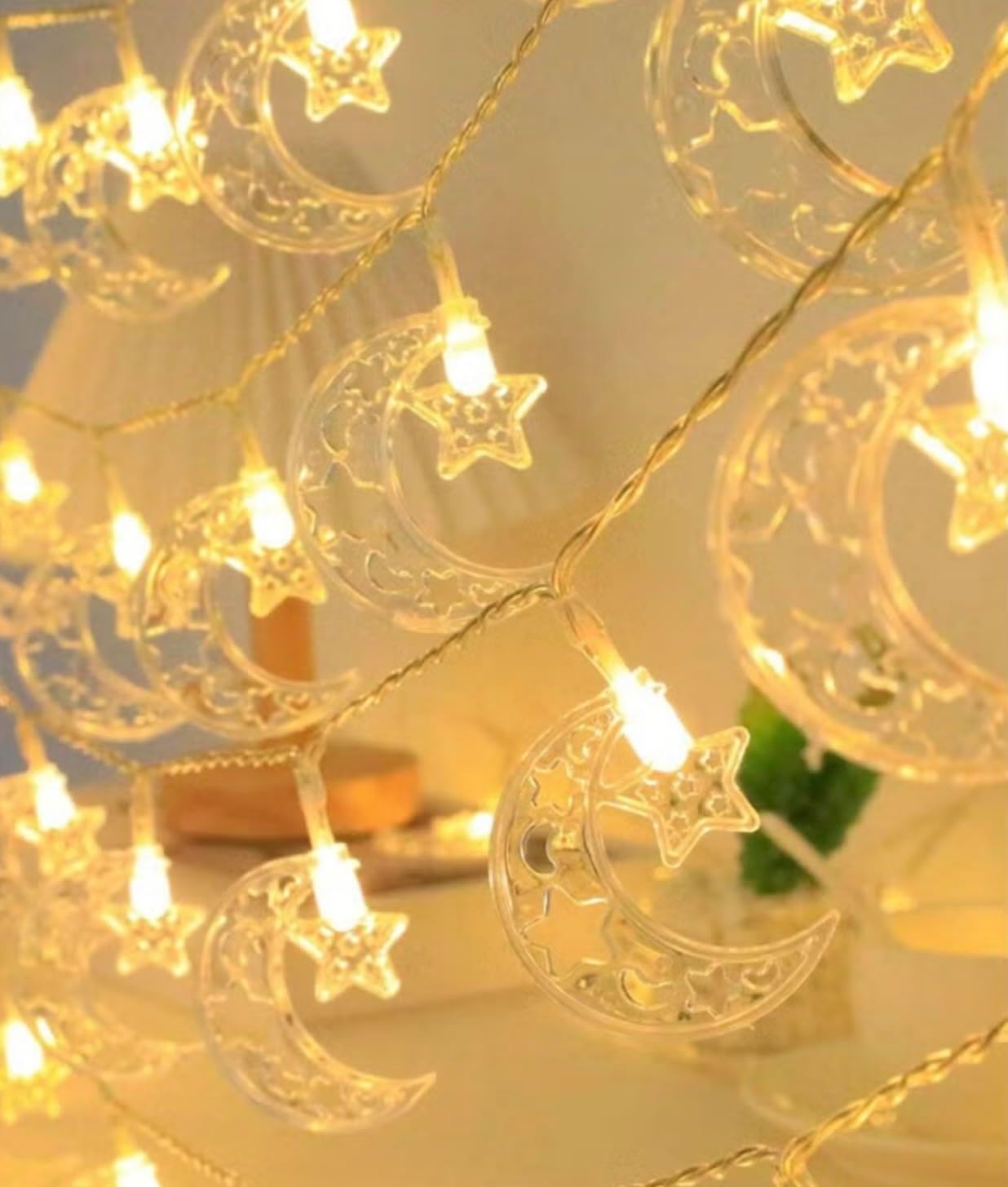 6M 40LED Ramadan Lights LED Battery Operated [Not Included] - Warm White, Islamic Moon & Star Fairy Lights, Ramadan Curtain Light for Eid & Ramadhan Decorations, اضواء رمضان, زينة رمضان (Style 3)