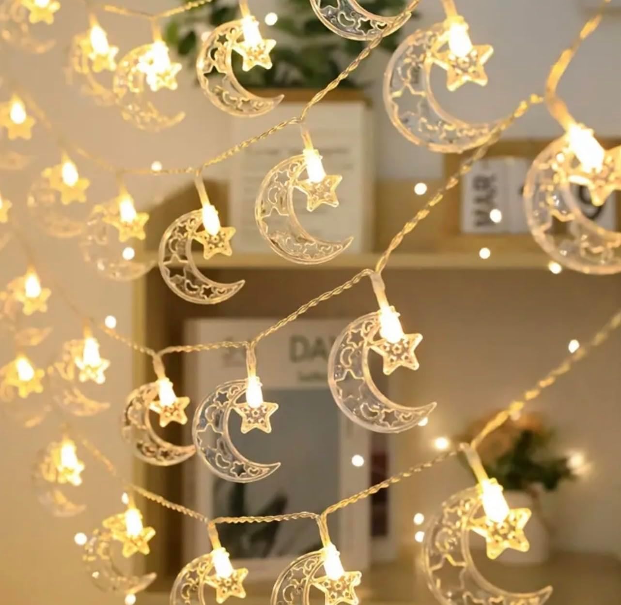 6M 40LED Ramadan Lights LED Battery Operated [Not Included] - Warm White, Islamic Moon & Star Fairy Lights, Ramadan Curtain Light for Eid & Ramadhan Decorations, اضواء رمضان, زينة رمضان (Style 3)