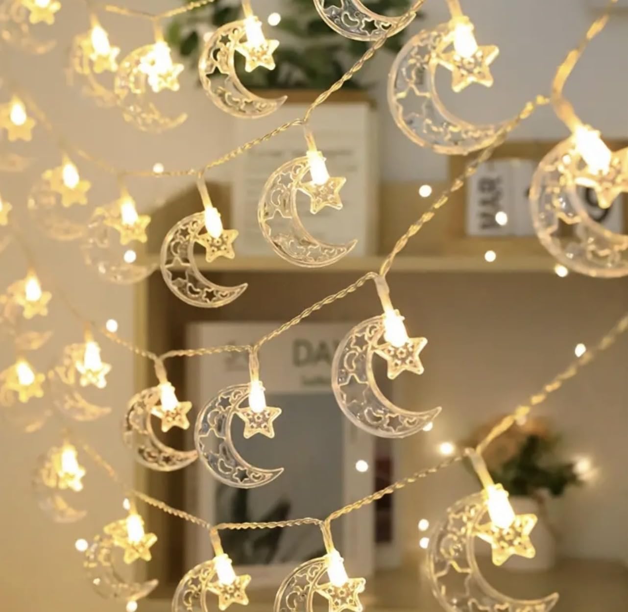 6M 40LED Ramadan Lights LED Battery Operated [Not Included] - Warm White, Islamic Moon & Star Fairy Lights, Ramadan Curtain Light for Eid & Ramadhan Decorations, اضواء رمضان, زينة رمضان (Style 3)