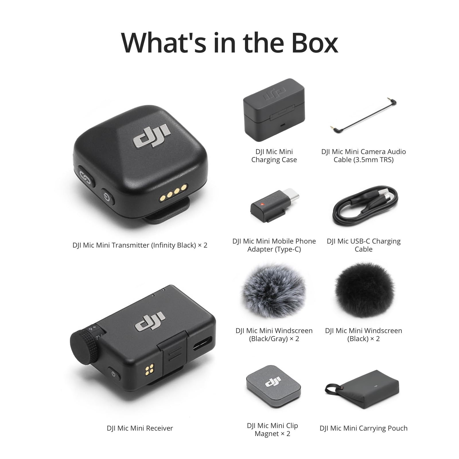 DJI Mic Mini (2TX+1RX+Charging Case), Detail-Rich Audio, 48h Use, Noise Cancelling, Automatic Limiting, Wireless Mic for Camera/iPhone/Android, Vlog, UAE Version, DJI Official Warranty Support