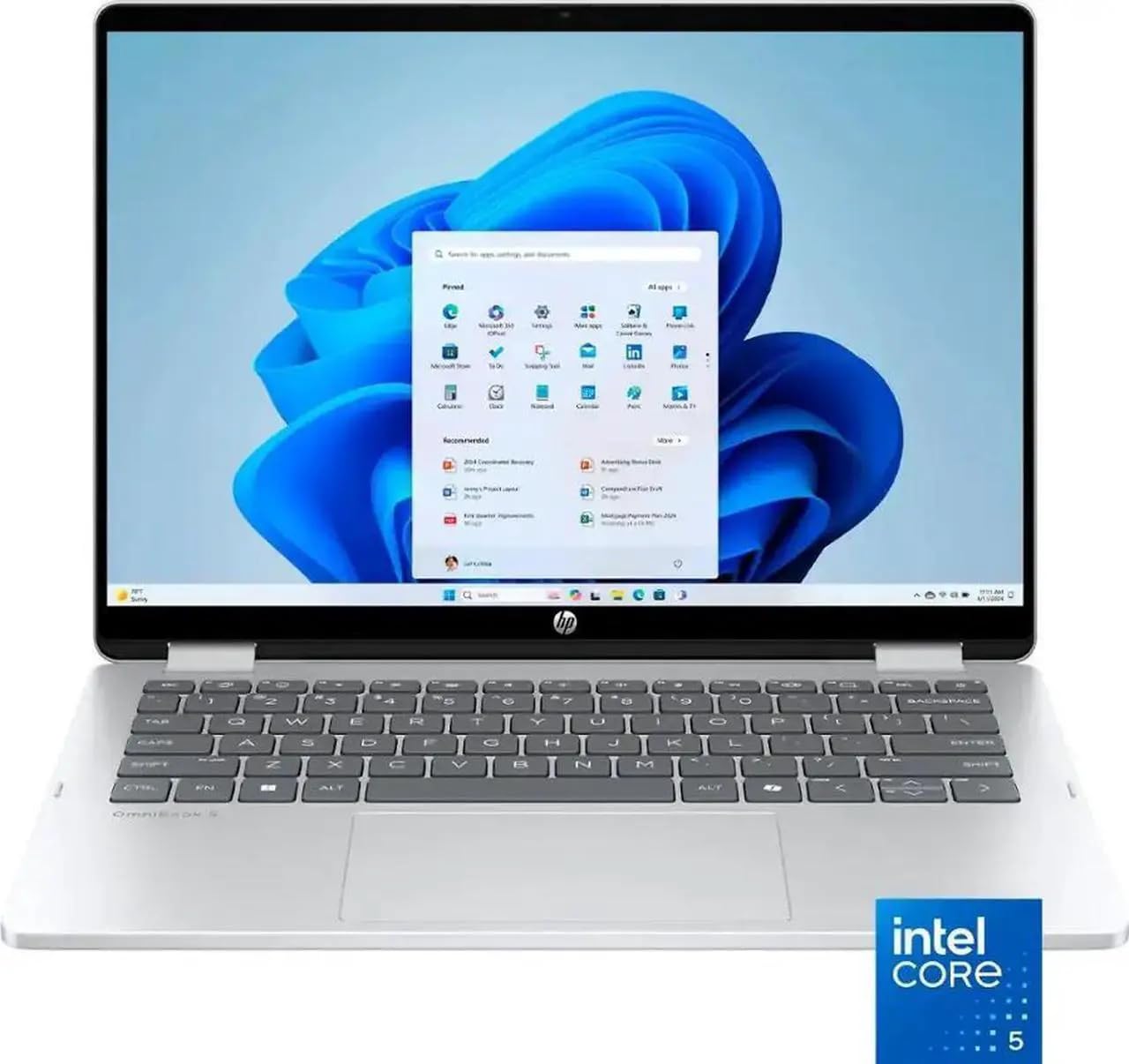 HP OmniBook 5 Flip 2-in-1 14" Full HD+ Touch-Screen Laptop | Intel Core 5 120U|Intel Graphics| Copilot | Webcam| Silver | 8GB RAM DDR5 | 512GB SSD |Windows 11 Home |Bundle with Stylus Pen