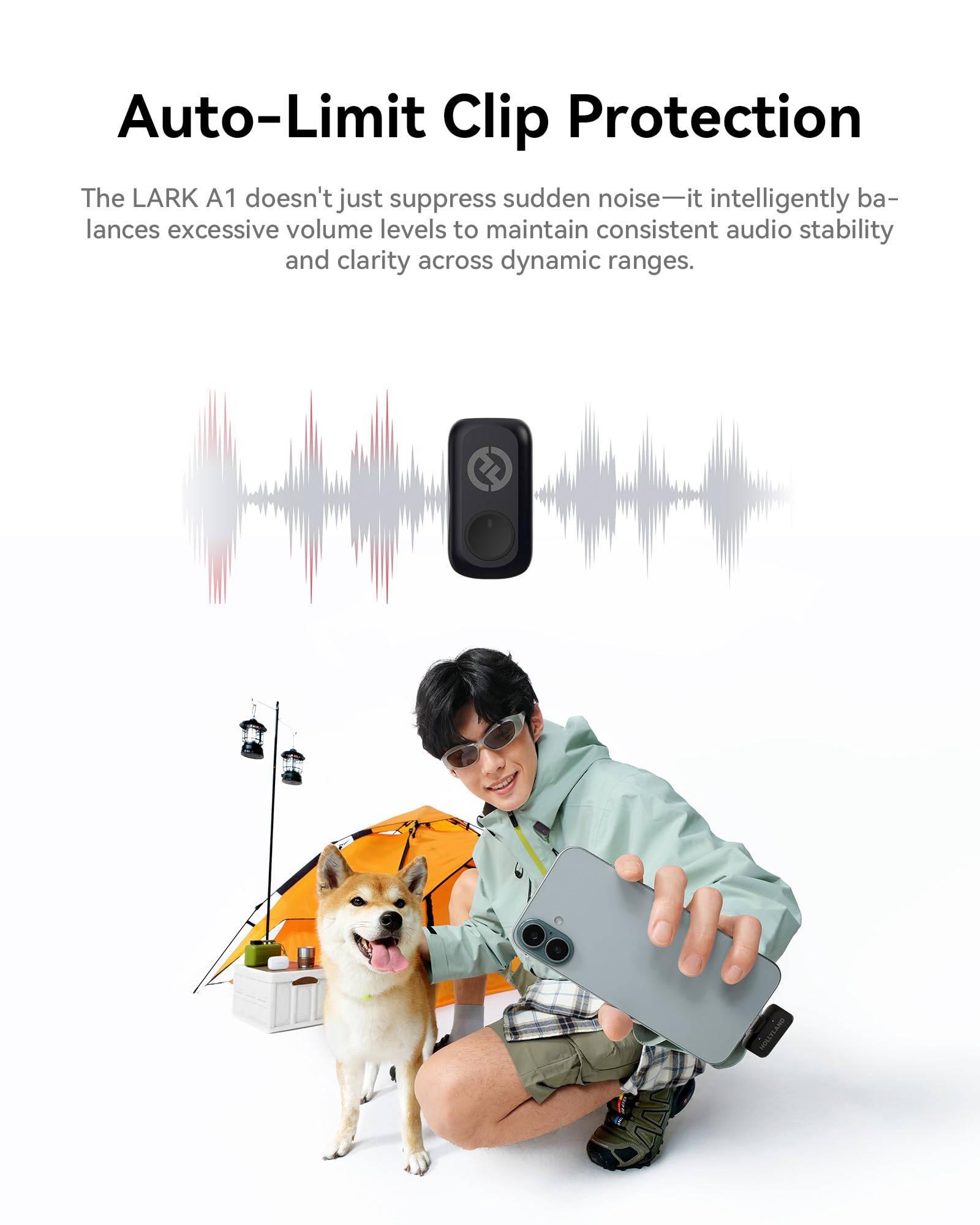 Hollyland LARK A1 Combo Wireless Microphone for iPhone & Android, Pure Sound, 3-Level Intelligent Noise Cancellation, Magnetic Mini Microphone for Vlogging, YouTube, Podcast, TikTok (Black Version)