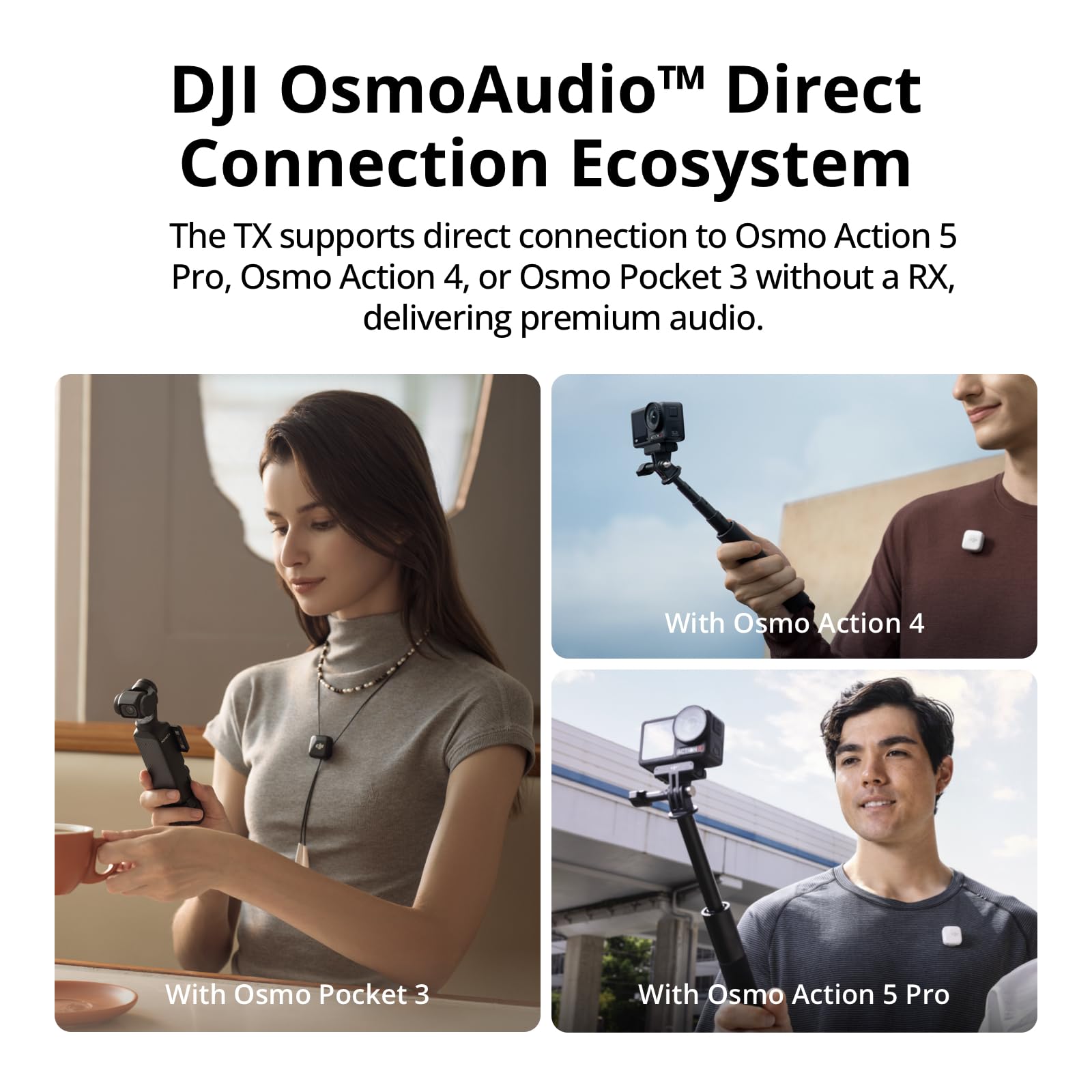 DJI Mic Mini (2TX+1RX+Charging Case), Detail-Rich Audio, 48h Use, Noise Cancelling, Automatic Limiting, Wireless Mic for Camera/iPhone/Android, Vlog, UAE Version, DJI Official Warranty Support