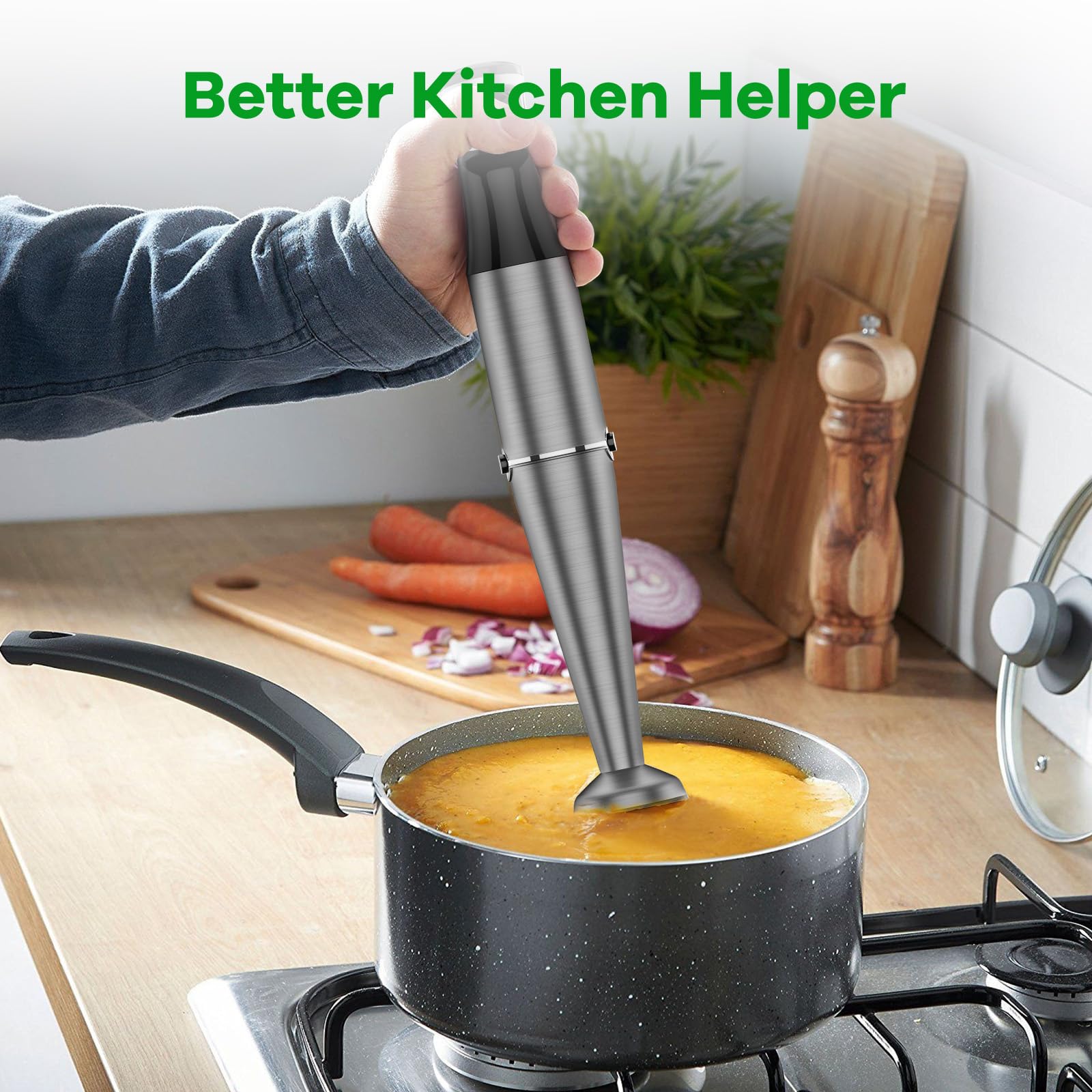Turelar Immersion Blender Handheld Corded Hand Blenders Set 1100W, Trigger Variable Speed 5 in 1 Stick Emulsifier with Chopper, Whisk and Frother for Soup, Baby Food and Smoothies