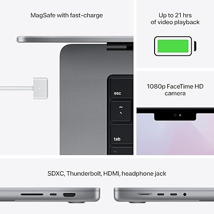 Apple MacBook Pro with Apple M1 Pro Chip (16-inch, 32GB RAM, 512GB SSD Storage) Space Gray