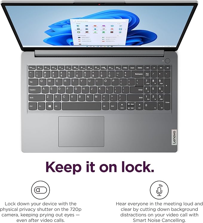 Lenovo Ideapad 1i 15.6" Full HD Laptop, 13th Gen Intel Core i5-1335U, 16GB RAM, 256GB SSD, Intel Iris Xe Graphics, Windows 11 Home, English Keyboard, Cloud Grey