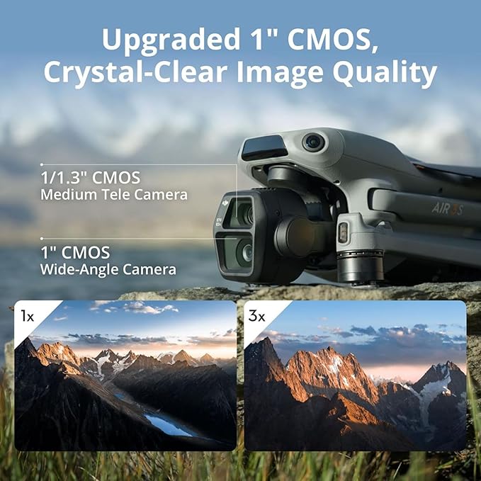 DJI Air 3S Fly More Combo (DJI RC 2), with 1' CMOS Wide-Angle & Medium Tele Camera, 4K/60fps, Omnidirectional Sensing & 3 Batteries, MOIAT Certified - UAE Version with DJI Official Warranty Support