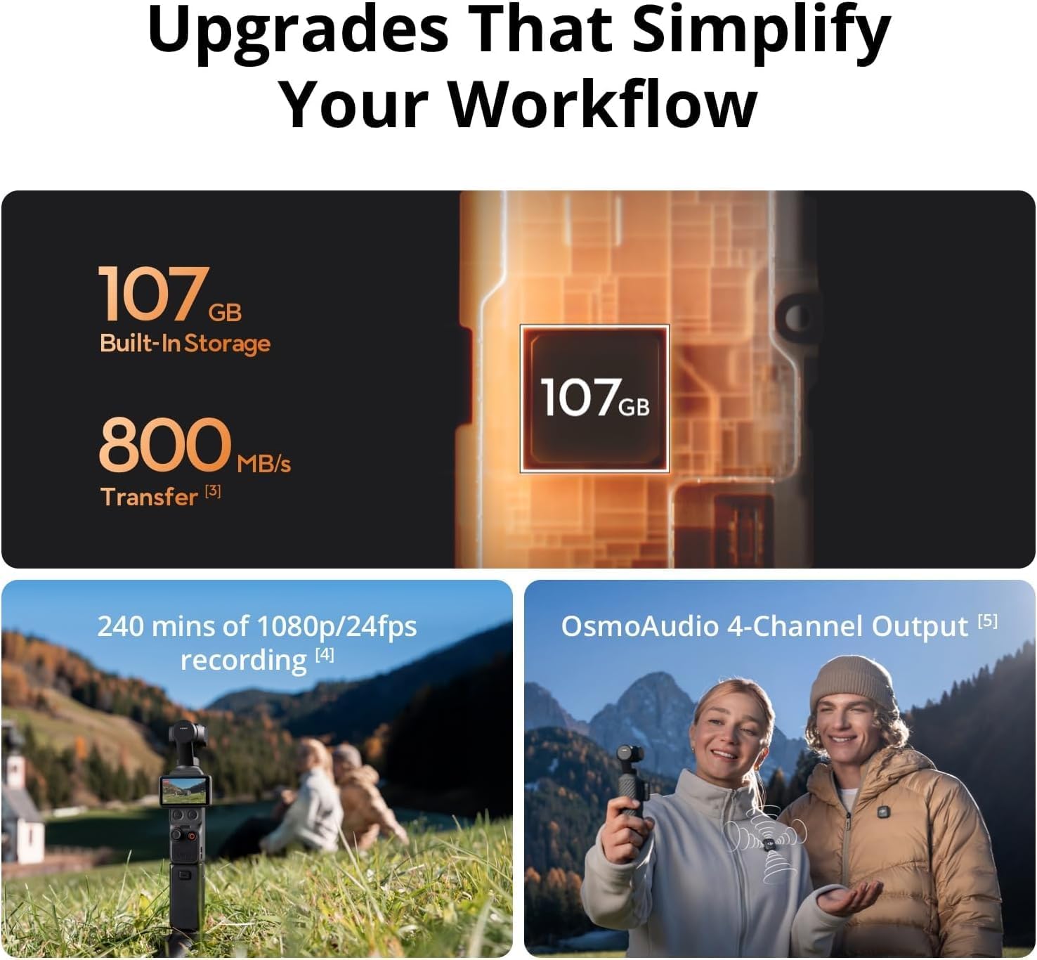 DJI Osmo Pocket 4 Creator Combo, Pocket Gimbal Vlog Camera, 1″ CMOS & 4K/240fps, 3-Axis, 2× Lossless Zoom, 107GB Built-in Storage, Mic 3 Transmitter, Osmo Mini Tripod, UAE Version, Official Warranty