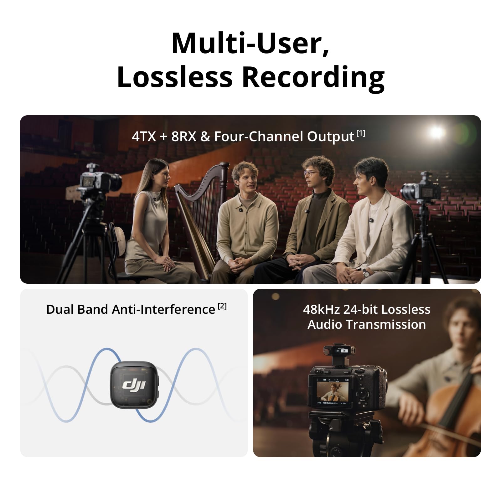 DJI Mic 3 (2 TX + 1 RX + Charging Case), Wireless Microphone for iPhone/Camera/Android, Adaptive Gain Control Balanced Volume, Dual Band Anti-Interference, 28h Use, UAE Version with Official Warranty