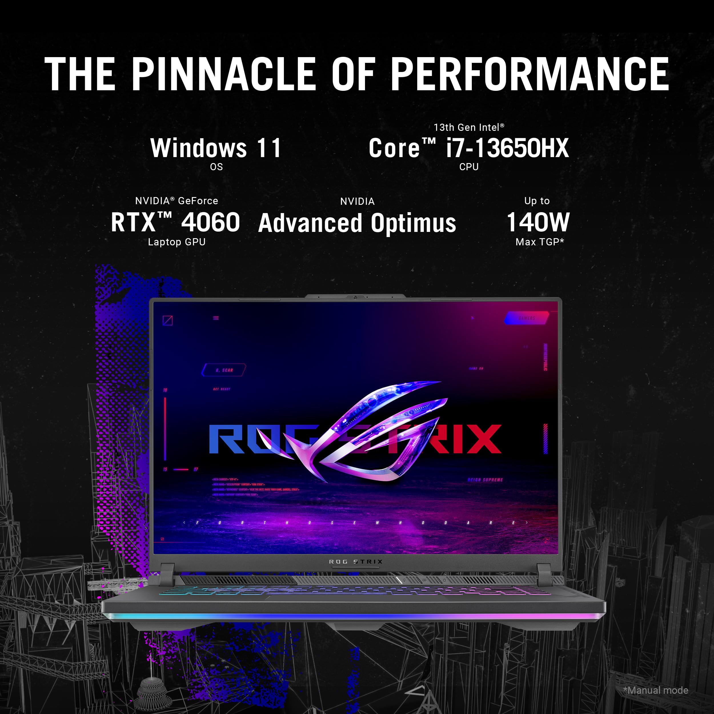 ASUS ROG Strix G16 Gaming Laptop, 16" 165Hz FHD IPS Display, Intel Core i7-13650HX, 16GB DDR5 RAM, 1TB SSD, NVIDIA GeForce RTX 4060, Wi-Fi 6E, English Keyboard, Windows 11 Home