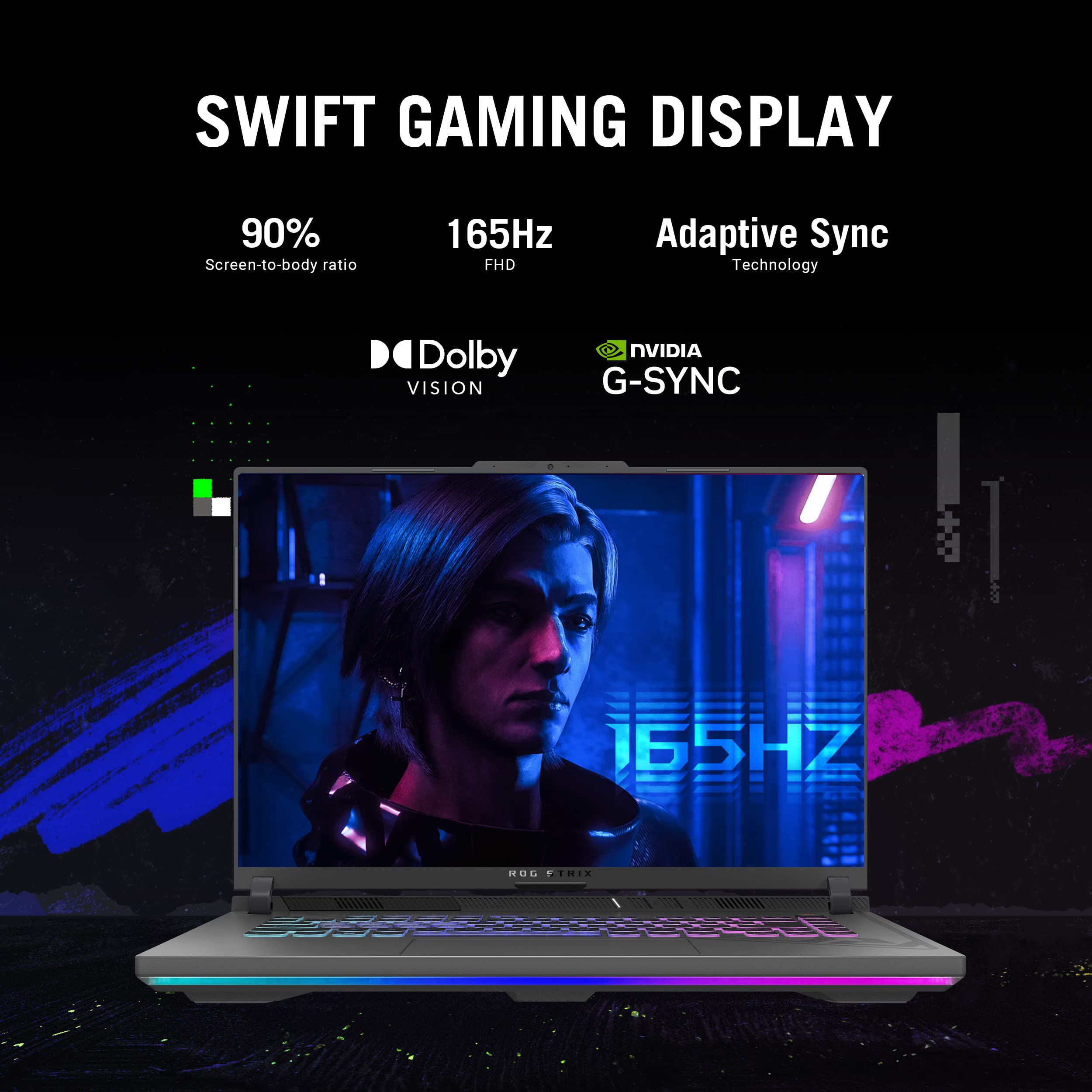 ASUS ROG Strix G16 Gaming Laptop, 16" 165Hz FHD IPS Display, Intel Core i7-13650HX, 16GB DDR5 RAM, 1TB SSD, NVIDIA GeForce RTX 4060, Wi-Fi 6E, English Keyboard, Windows 11 Home