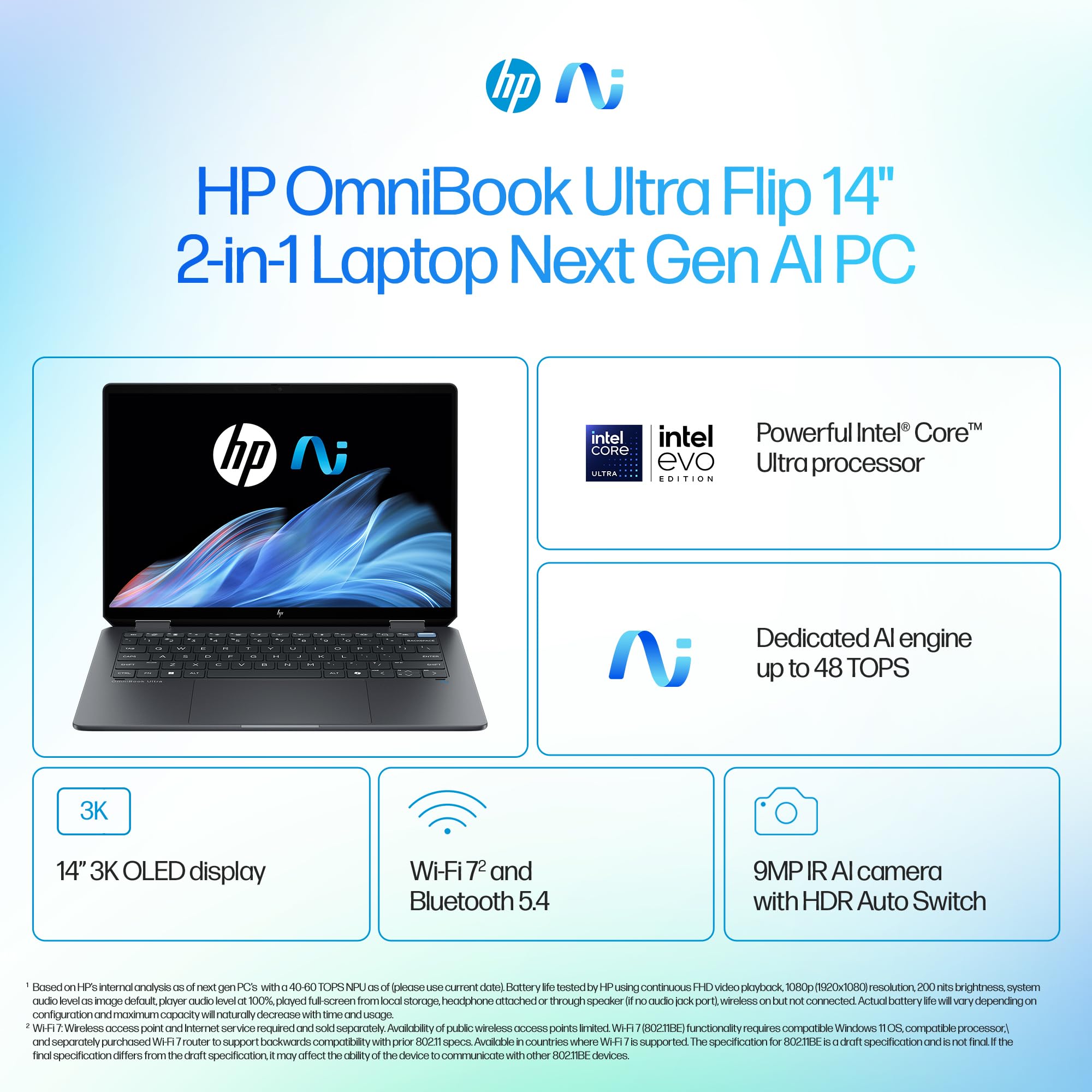 HP OmniBook Ultra Flip Laptop 14-fh0007ne, Intel Core Ultra 9-288V, 14" 3K 120Hz OLED Touch Display, 32GB RAM, 1TB SSD, Integrated Intel® Arc™ Graphics, Eng/Ar KB, Win11, Eclipse gray [B4JS1EA]
