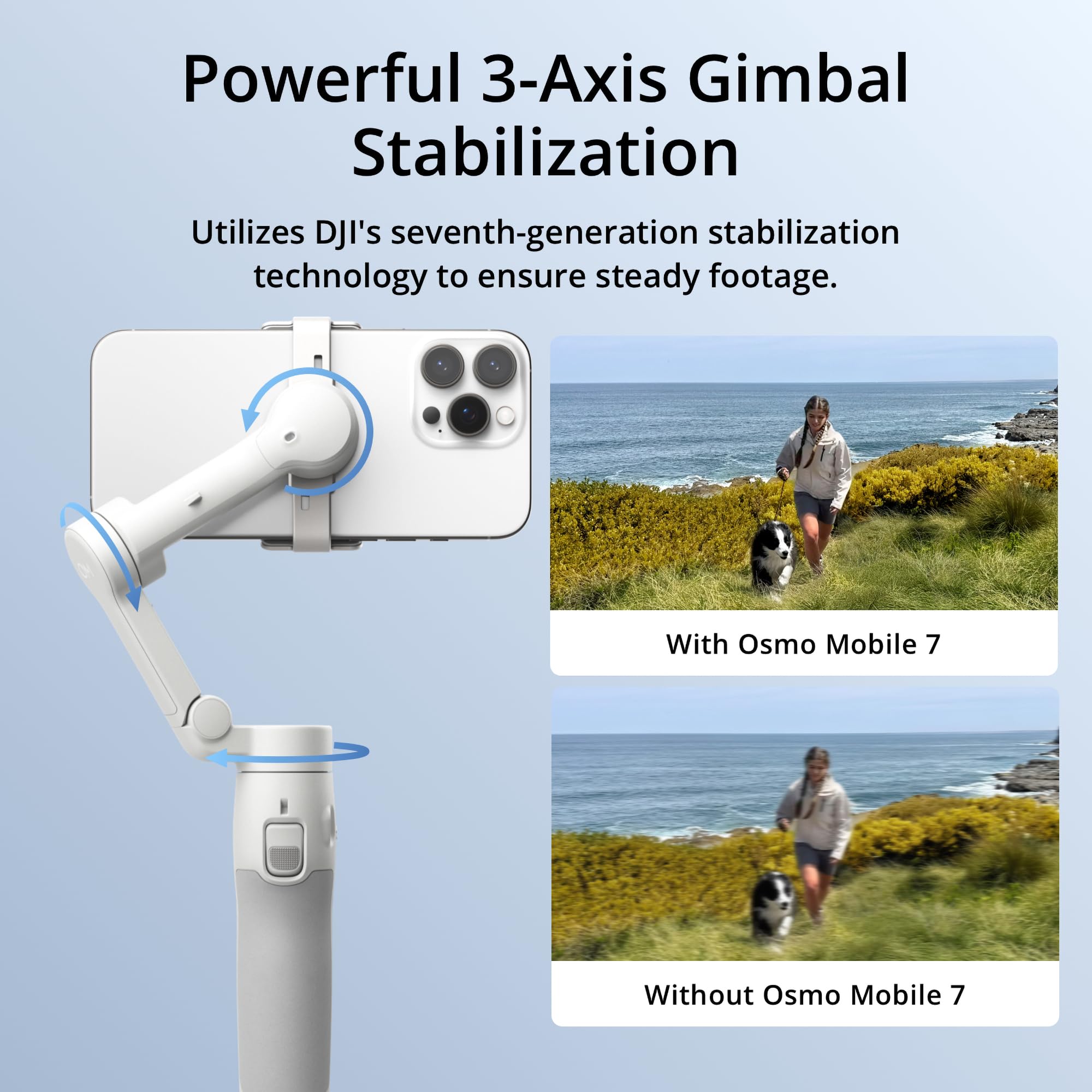 DJI Osmo Mobile 7 Gimbal Stabilizer for iPhone, Android, Built-in Tripod, Comfortable Grip, 3-Axis Phone Gimbal, ActiveTrack 7.0, OneTap Edit, Phone Charging,UAE Version, Official Warranty Support