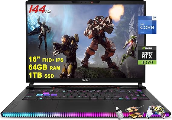 MSI Raider GE68HX Gaming Laptop | 16" FHD+ IPS 144Hz | Intel 24-core i9-14900HX | 64GB DDR5 1TB SSD | GeForce RTX 4070 | RGB Backlit Thunderbolt4 Dynaudio FHD IR Privacy Camera Win11Pro w/ICP Accessory