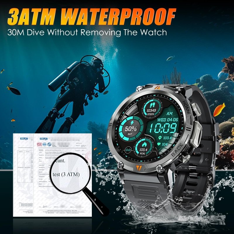 EIGIIS Military Smart Watch for Men Tactical Rugged with Bluetooth Call Flashlight 1.45'' Big Screen Fitness Tracker Heart Rate Sleep Monitor Waterproof Sports Smartwatch iPhone Android BlackEIGIIS