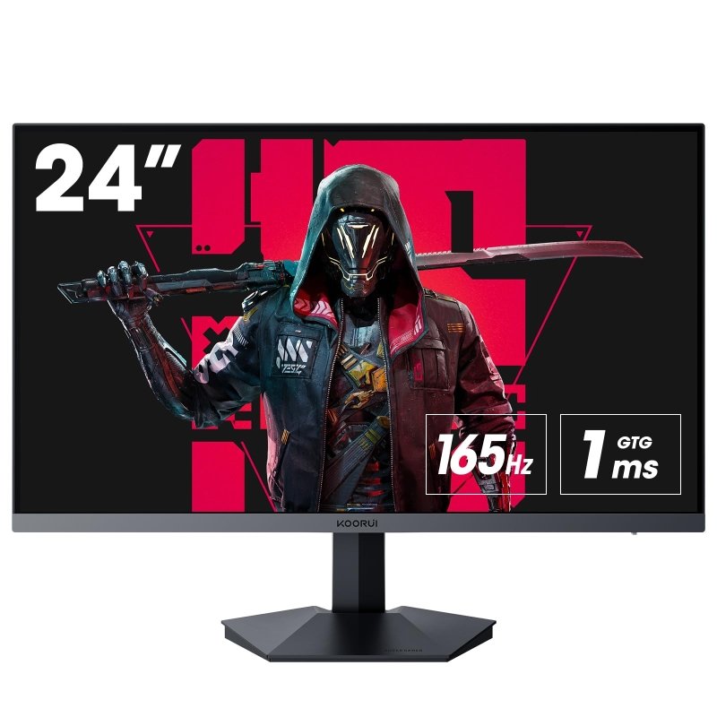 KOORUI 24 Inch Gaming Monitor, 165Hz 1080p 1ms IPS, Adaptive Sync, PC Monitor HDMI, Tilt Adjustable, Eye Care, VESA Wall Mountable (FHD 1920x1080, DisplayPort) Black‎KOORUI